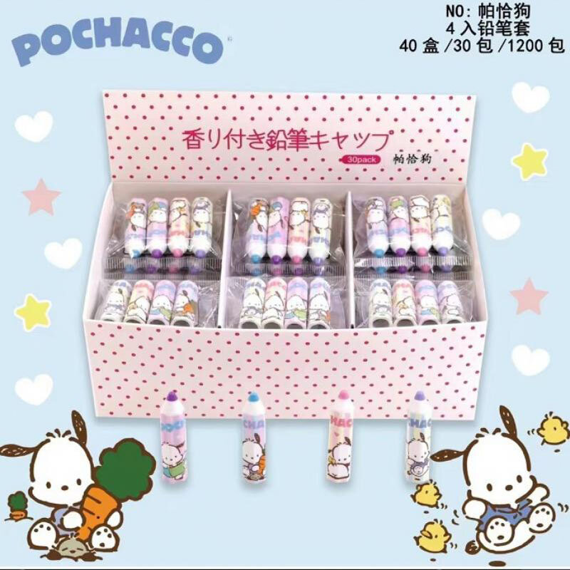 Cartoon Sanrioed Anime Cinnamoroll Pachaccos Kawaii Pencil Cap Ins Kawaii Pencil Protective Cover Set Learning Stationery Gifts