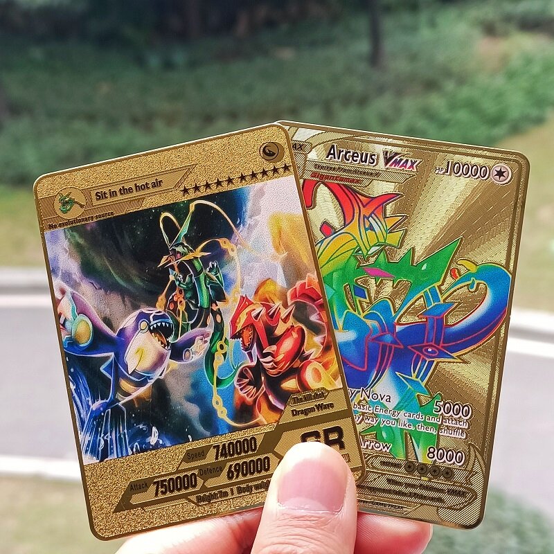10000PH Pokemon Gold Metal Card Arceus Pikachu VMAX Great Card versione inglese collezione di giochi Pokemon Metal Iron Card Kid Gift