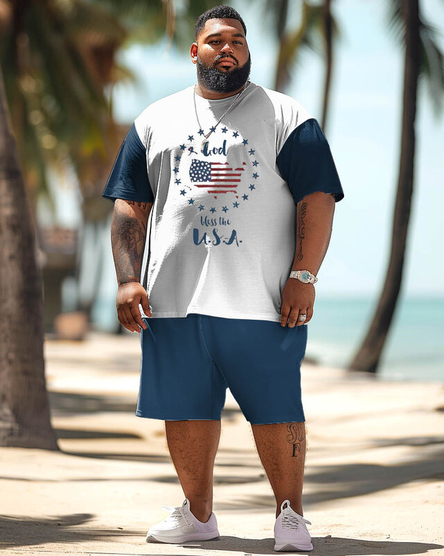 Biggmans T-shirt Plus Size Set L-9Xl for Summer Oversize Hawaii Suit  Men's R Glasses  Gradient Coconut Print Large 7XL 8XL