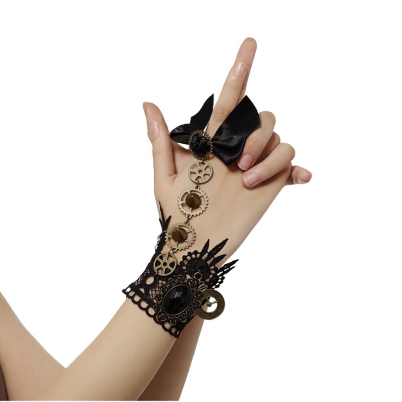 Ciemne koronkowe naszyjniki ręcznie wysadzanymi koralikami diamentowymi chokerami gotycka punkowa opaska na nadgarstek Drop