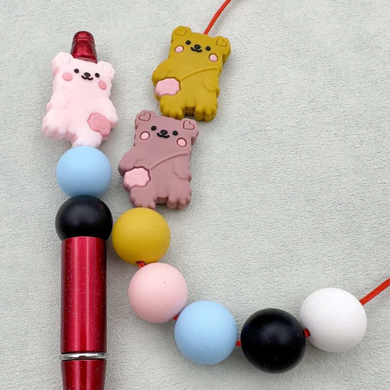 10PC Silicone Beads Baby Backed Bear Bead Teether Beads Baby Toy Bead Manual DIY Nipple Chain Jewelry Accessories Kawai Gifts