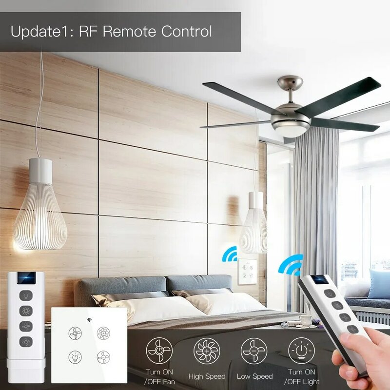 MOES New WiFi RF Smart Ceiling Fan Light Control Smart Life/Tuya APP RF Remote Speed Control Alexa Google Home Compatible