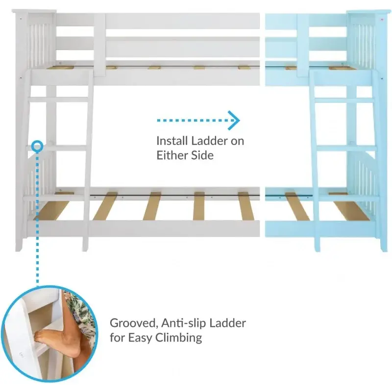 Max & lily-はしご付きの低二重ベッド、木製ベッド、子供、幼児、男の子、女の子、14インチの安全ガードレール