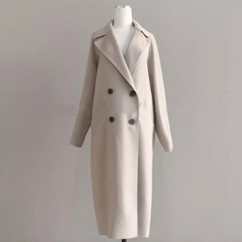 Abrigo largo de lana para mujer, de Color sólido prenda elegante, moda Retro coreana, Color negro, Camel, talla grande, Color Beige