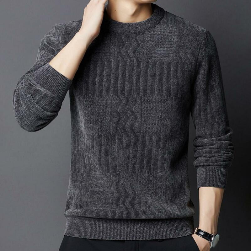 Maglione di Design Jacquard da uomo maglione di colore solido maglione lavorato a maglia caldo spesso da uomo con girocollo manica lunga solido per l'autunno
