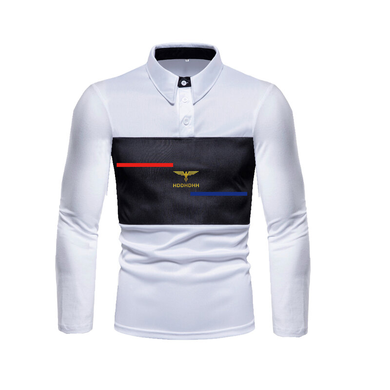 HDDHDHH Brand Print Lapel Long Sleeve Polo Shirt Men's Spring and Autumn T-Shirt Colorblock Loose Top