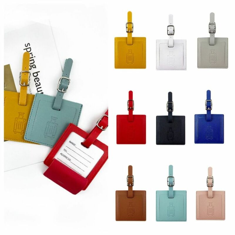 Etichetta per bagagli in PU di forma quadrata carta d'imbarco accessori da viaggio etichetta per valigia per aereo etichetta per indirizzo etichette colorate per bagagli