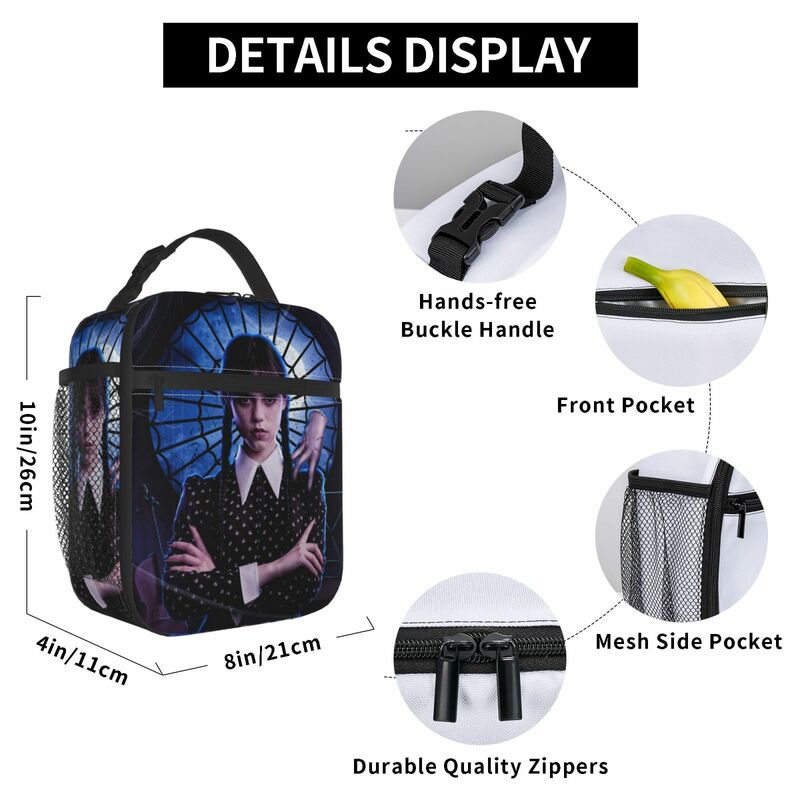 Wednesday Addams Awesome Merch Insulated Lunch Tote Bag for Picnic Food Box Multifunction Unique Design Thermal Cooler Lunch Box