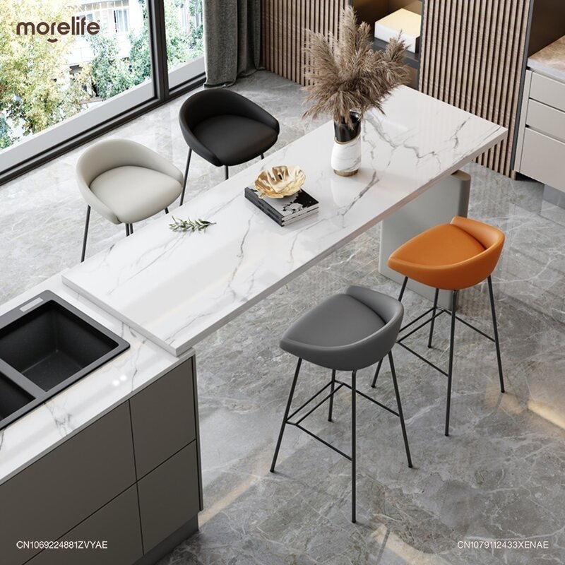 Nordic sederhana kursi Bar dapur mewah minimalis Modern Kulit bangku Bar belakang desainer mode meja depan furnitur rumah K01