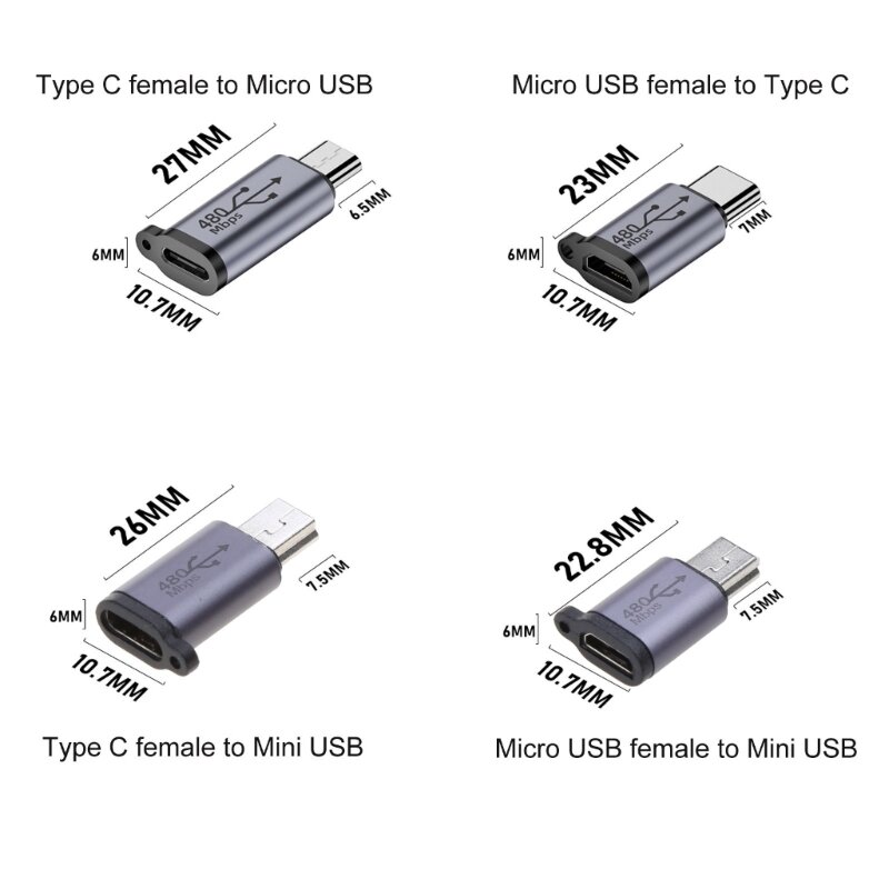 Adaptador usb-c a Micro Usb tipo C, conector convertidor hembra a Micro USB macho, compatible con carga, sincronización de datos, adaptador de aleación