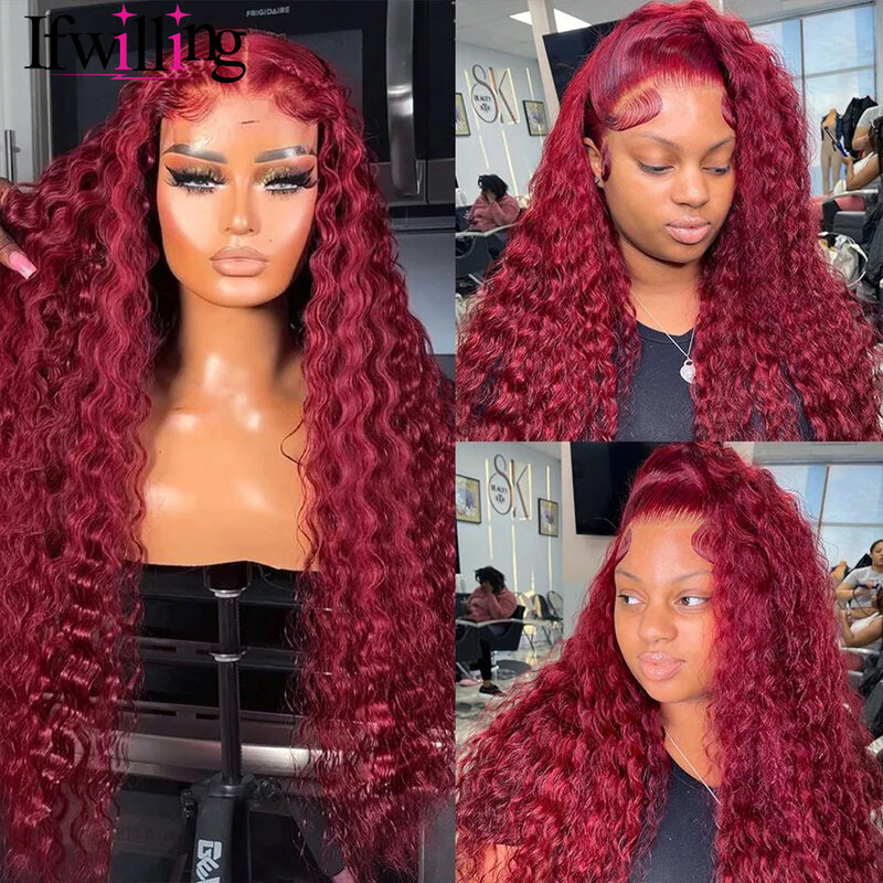 Loose Deep Wave Lace Frontal Wig 99j Burgundy 13x6 HD Lace Frontal Human Hair Wig Transparent Lace Frontal Wigs Human Hair