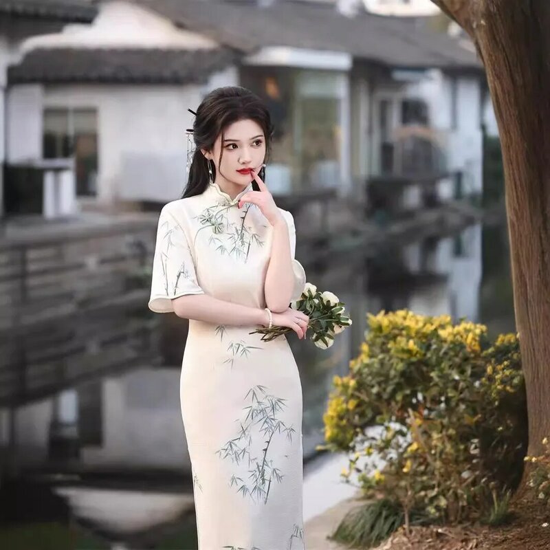 Estate nuove ragazze quotidiano Qipao Sexy pizzo Cheongsam migliorato donne stile cinese manica corta vestito da partito Vintage Hanfu Vestidos