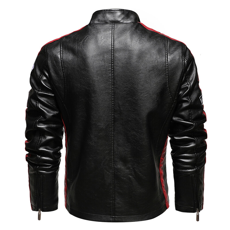 Мужская винтажная мотоциклетная куртка, новая Байкерская кожаная куртка, Мужская куртка-бомбер с вышивкой, зимнее флисовое пальто из искусственной кожи, 2024