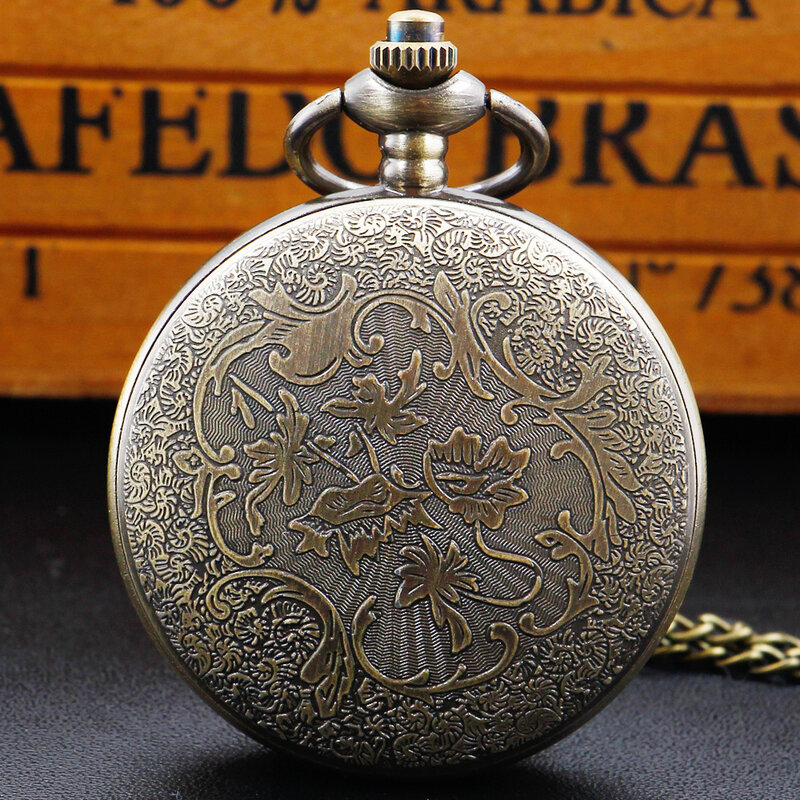 Jam Tangan Saku Kuarsa Antik Klasik Populer Kalung Jam Tangan Saku FOB Antik Perunggu Steampunk dengan Hadiah Rantai untuk Pria Wanita