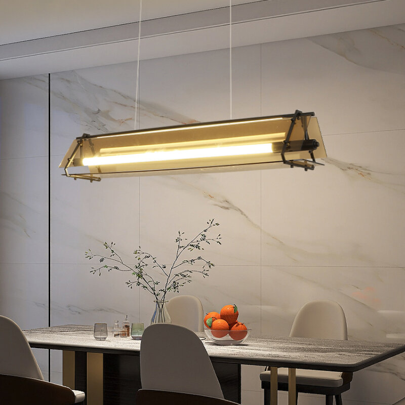 Lampu gantung kaca seni, lampu Nordik sederhana untuk ruang makan dapur Bar kantor kafe gantung besi panjang