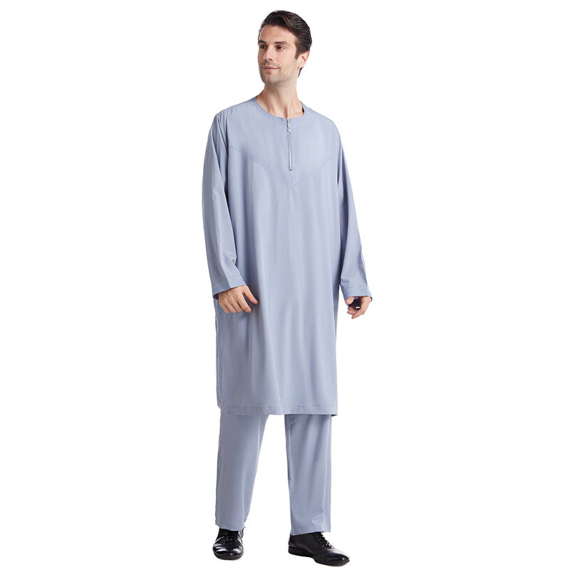 Uomini Jubba Thobe abito musulmano panno tradizionale islamico per uomo Abaya Top Pants Set Fashion Patchwork Costume da preghiera arabo saudita