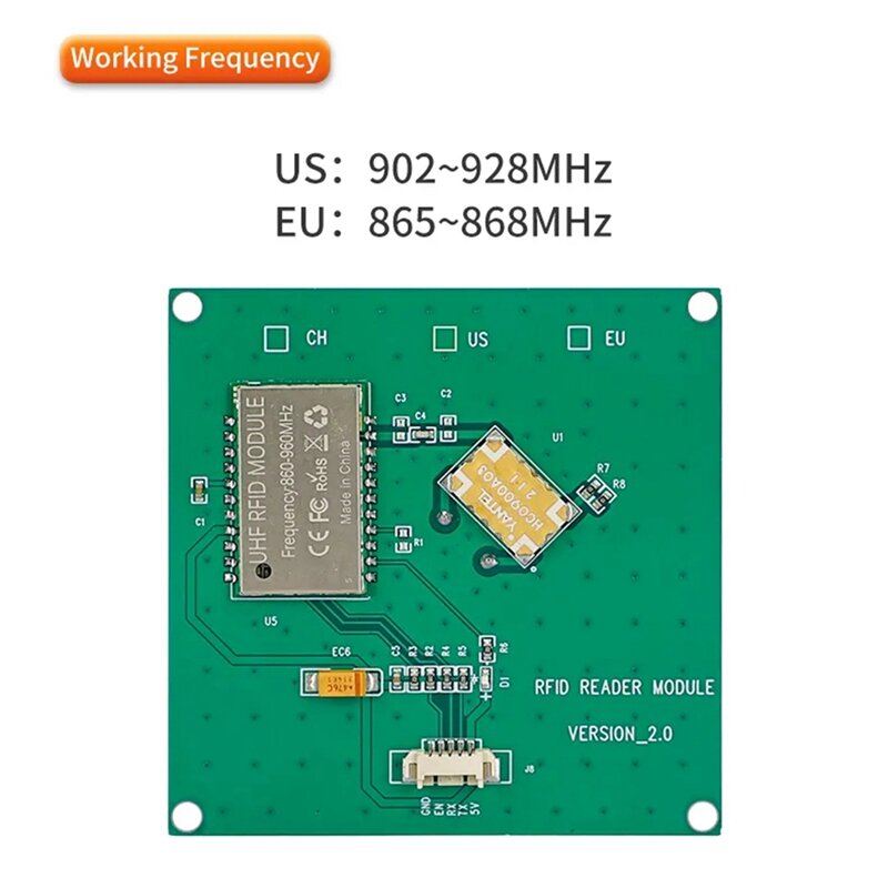 일체형 UHF RFID 모듈, 사용하기 쉬운 내구성, 1Dbi 안테나 통합, 868-928Mhz, 1Dbi EU USB, 35x35mm