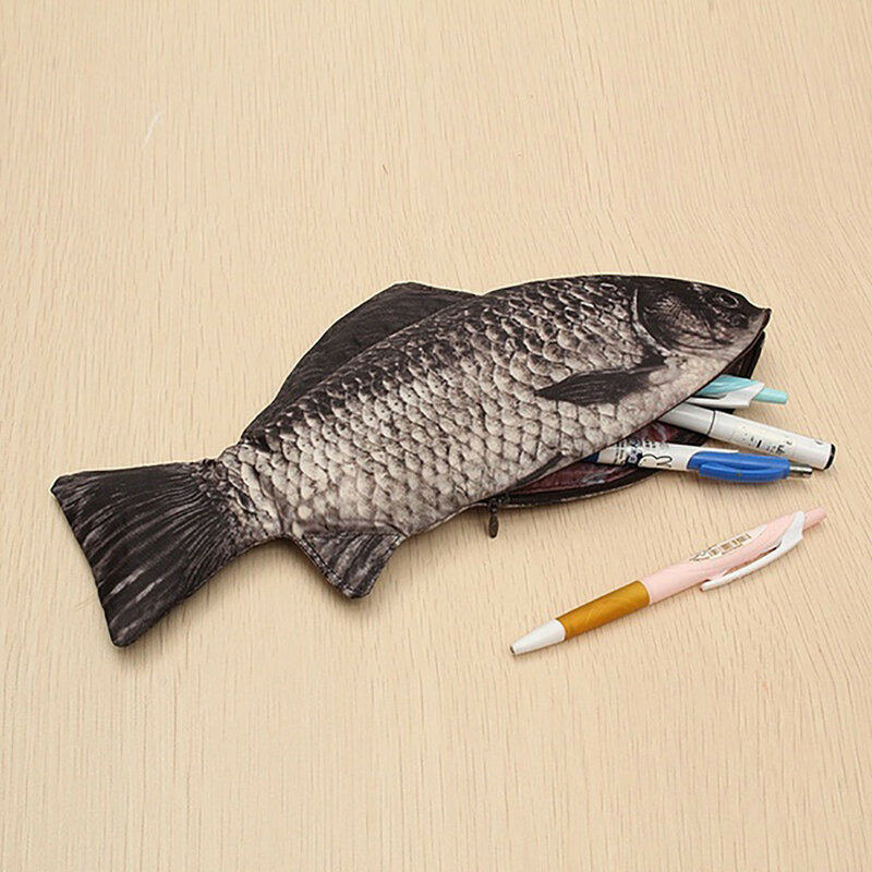 Bolsa de lápices de carpa de cruciano simulado, cartera creativa, bolsa de lápices de pescado salado, caja de papelería, bolsa de lápices para niños de escuela primaria