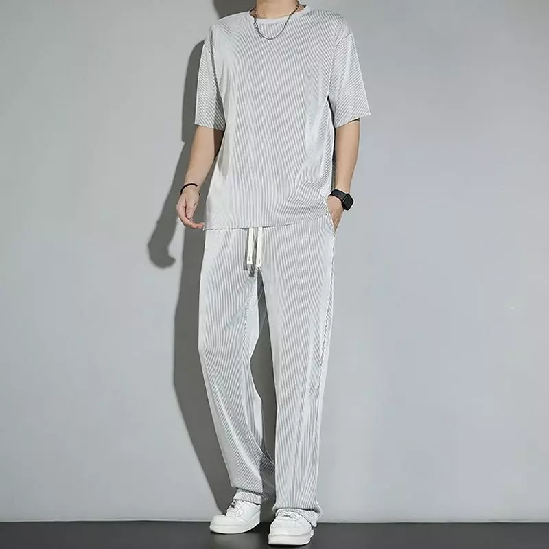 Conjuntos masculinos de treino kpop, top e calças, manga curta, camiseta estilo coreano, roupas esportivas de verão, roupas estéticas legais, XL