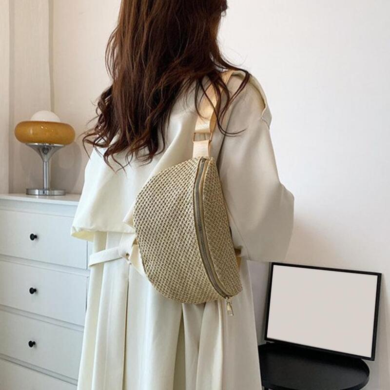 Summer Straw Woven Women Waist Bag Braided Casual Adjustable Strap Large Capacity Shoulder Crossbody Bag Chest Bag bolso mujer