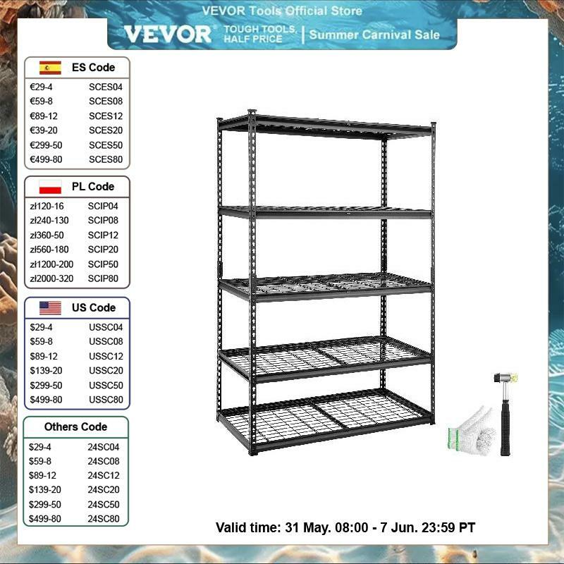 VEVOR-Ajustável Armazenamento Shelving Unit, Heavy Duty Garagem Prateleiras, Organizador Wire Rack para Cozinha Despensa Porão, 5 Tiers, 2000 lbs