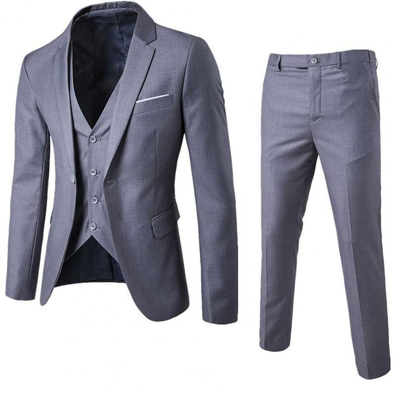 Men Suit Buttons Cuff Blazer Vest Pants Set Single-Breasted Vest Coat Trousers Turndown Collar Jacket Vest Trousers Formal Suit
