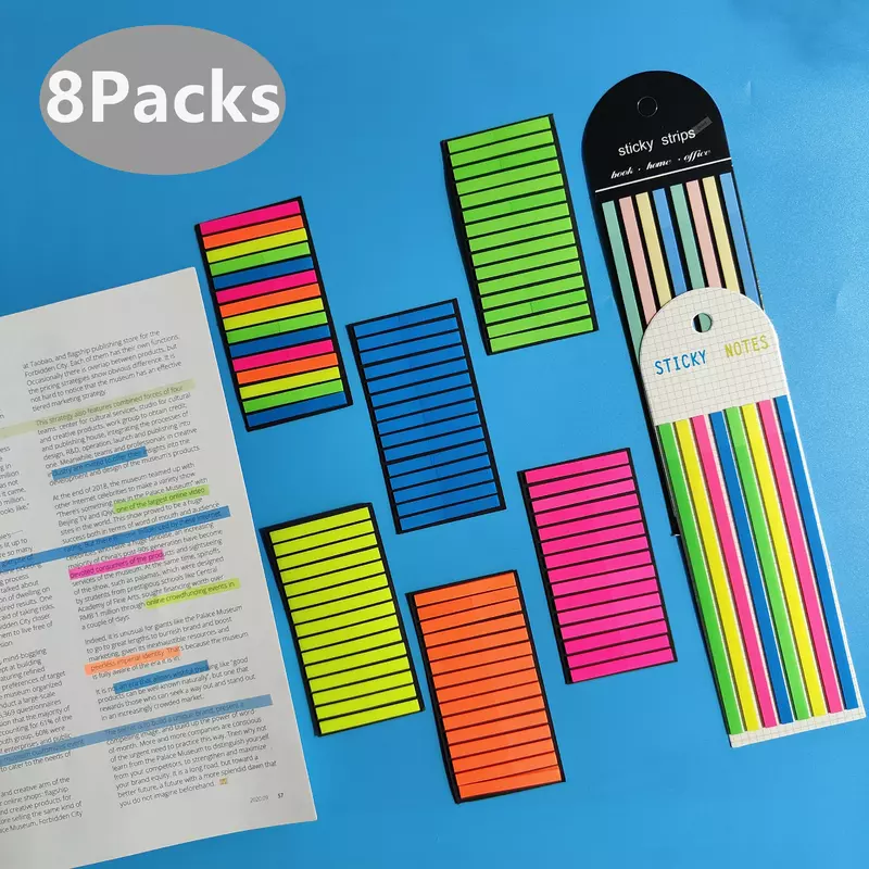 Auto-adesivo Transparente Sticky Notes, BookMarker, Livro de Leitura, Aba Limpar, Postou It, Papelaria Kawaii bonito, 8Packs per Set