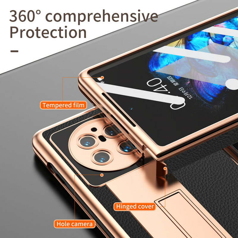 Étui à charnière en cuir avec film de verre trempé, Protection 360, pour VIVO X Fold 5G