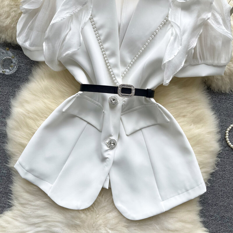 Женская плиссированная блузка с рукавами-фонариками и поясом