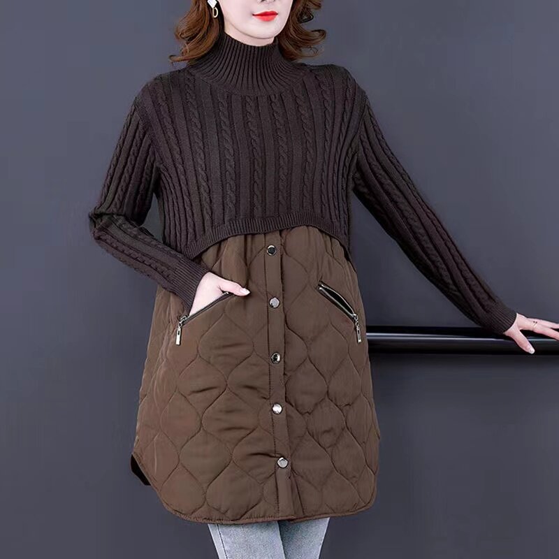 여성용 루즈 캐주얼 스플라이싱 니트, 따뜻한 여성 외투 오버코트, 가을 겨울 재킷, 2024 패션, 신상