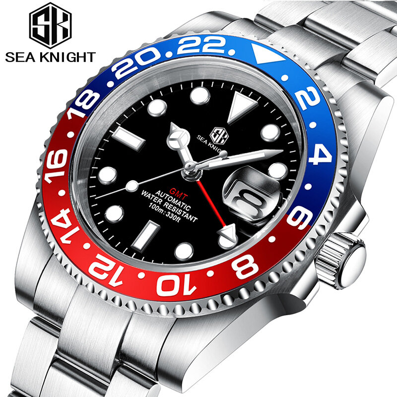 Sea knight-reloj de buceo mecánico automático para hombre, cronógrafo de acero inoxidable, resistente al agua, GMT, NH34, zafiro de lujo, 40MM