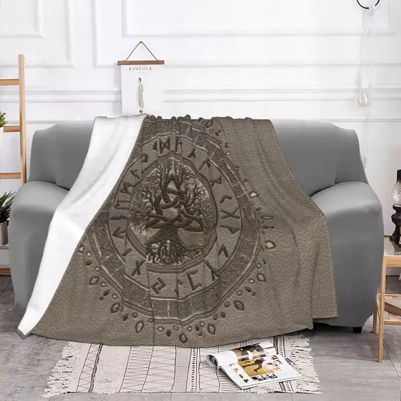 Albero della vita con coperte Triquetra flanella calda Viking Norse Yggdrasil coperta per biancheria da letto copriletto divano