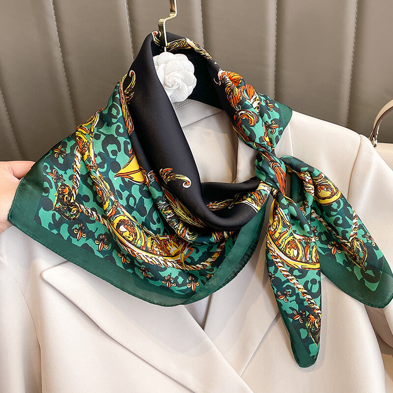 Luxury Leopard Patchwork Print Skinny Silk Square Scarf Women Foulard Floral Neckerchief Soft Satin Hairband Head Hijab Bag Ties