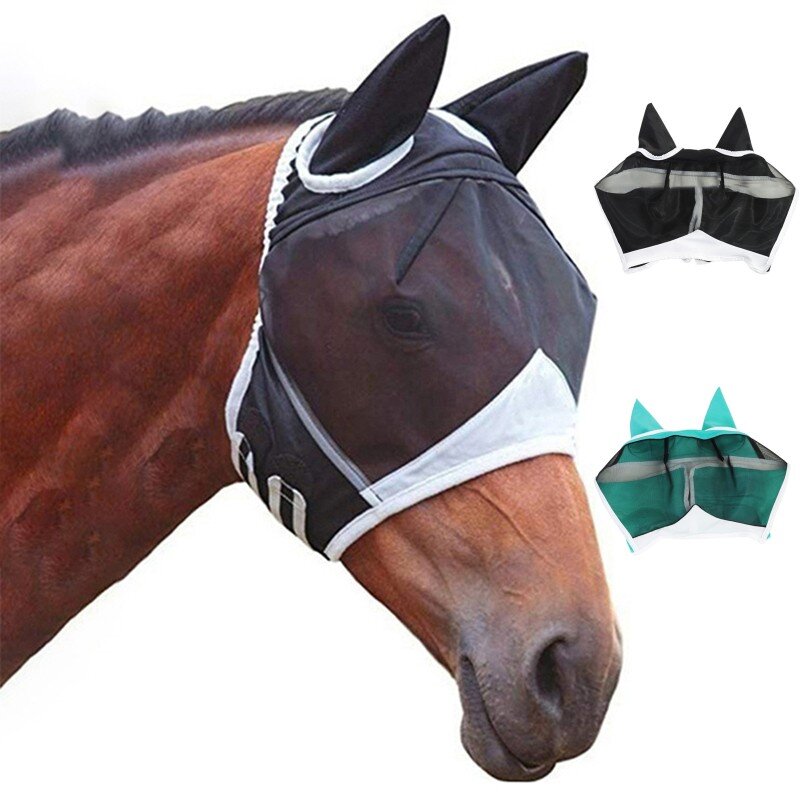 Máscara de caballo antimosquitos, máscara de Animal de malla transpirable, cubierta de mosca de caballo elástica, adecuada para decoración de ganado ecuestre aupbli
