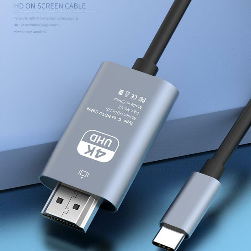 Kabel proyeksi HDMI kabel tipe-c ke HDMI 4K kabel Video 3D Ultra jernih untuk Macbook Pro Air Samsung Lenovo Thinkpad