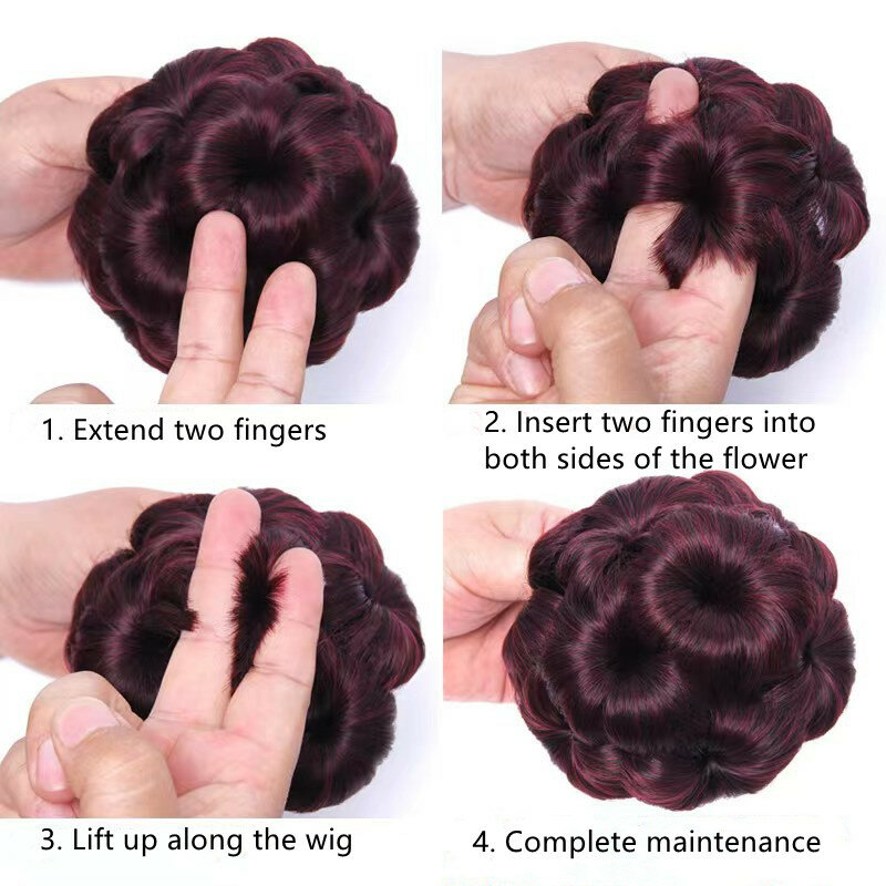 Elegant Synthetic Nine Flowers Curly Claw Clip Hair Bun Chignon False Hair Pieces Coiling Hairpins for Asian Bride Pan Pill