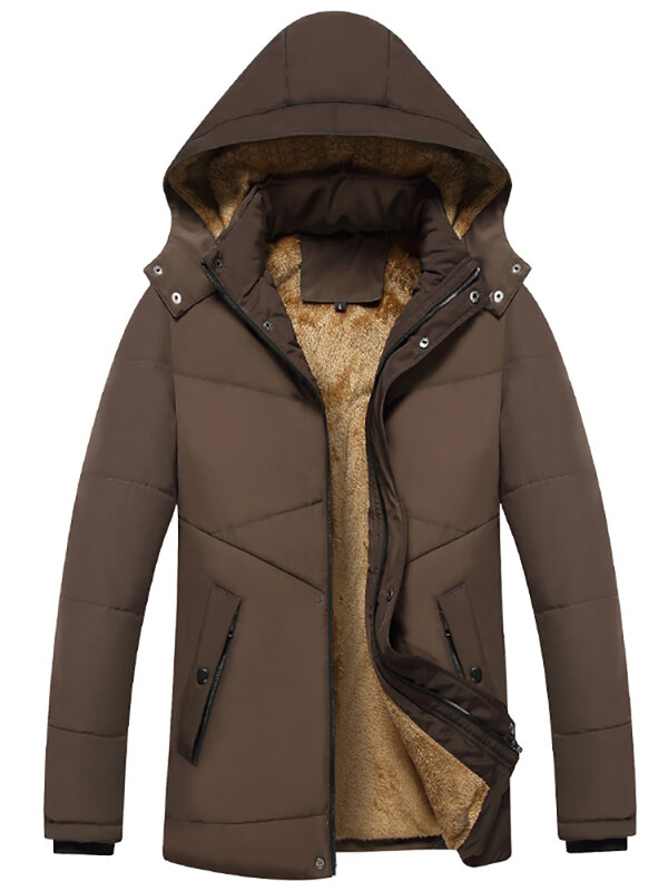 Winter New Warm Fleece Thick Padded Parkas Men Black Hooded Fur Collar Parka Jacket Coat Plus Size Male Fashion Casual Parkas