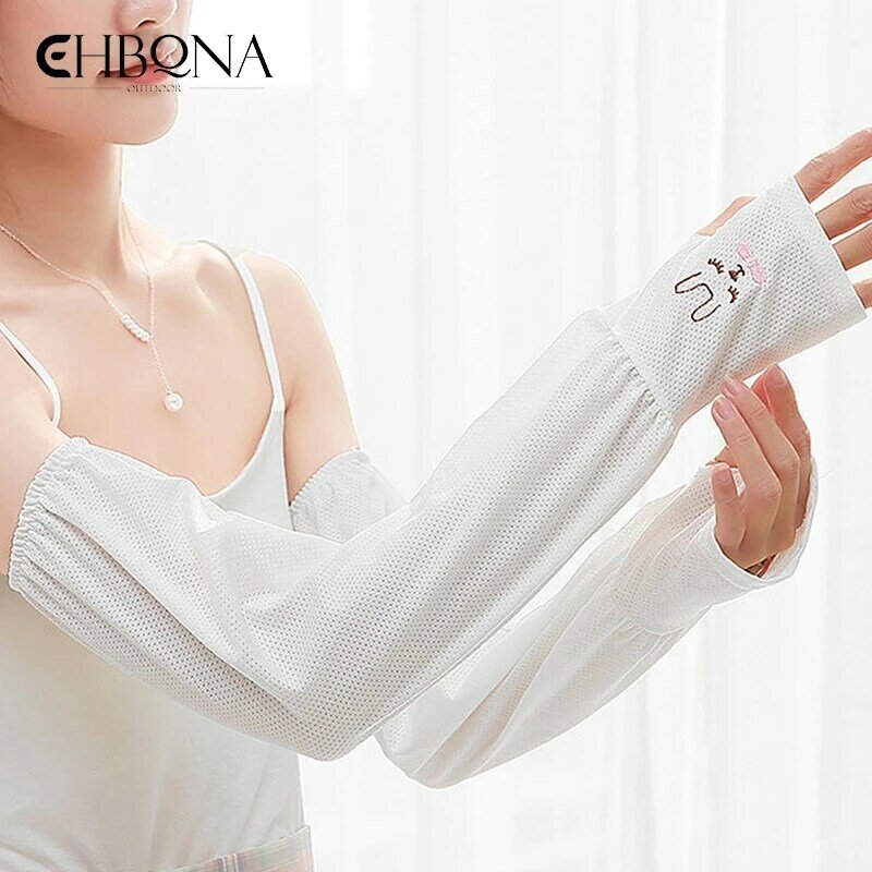1Pair Sunscreen Thin Ice Silk Sleeve Gloves Summer Driving Electric Car Covering Fingers Loose Fashion Unisex Anti-UV Gloves