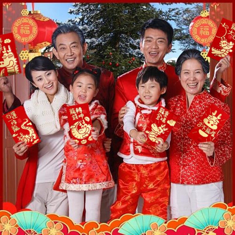 Sobres Rojos de 36 piezas, paquetes de dinero de la suerte del Festival de Primavera para el año nuevo chino 2024, dragón