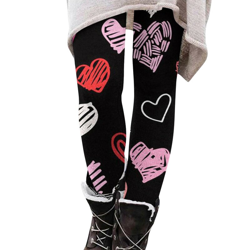 Fashion 2024 Heart Print Women Trousers Haraujuku Casual Valentine's Day Pants Women Skinny Legging Streetwear