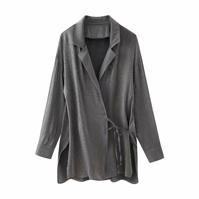 Terno de escritório trespassado feminino, jaqueta feminina, calça efeito rugas, conjunto de 2 peças, moda 2022