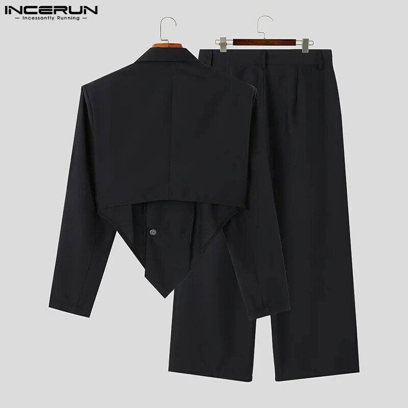 INCERUN 2023 Men Sets Solid Color Autumn Lapel Long Sleeve Irregular Blazer & Pants 2PCS Streetwear Fashion Men's Casual Suits