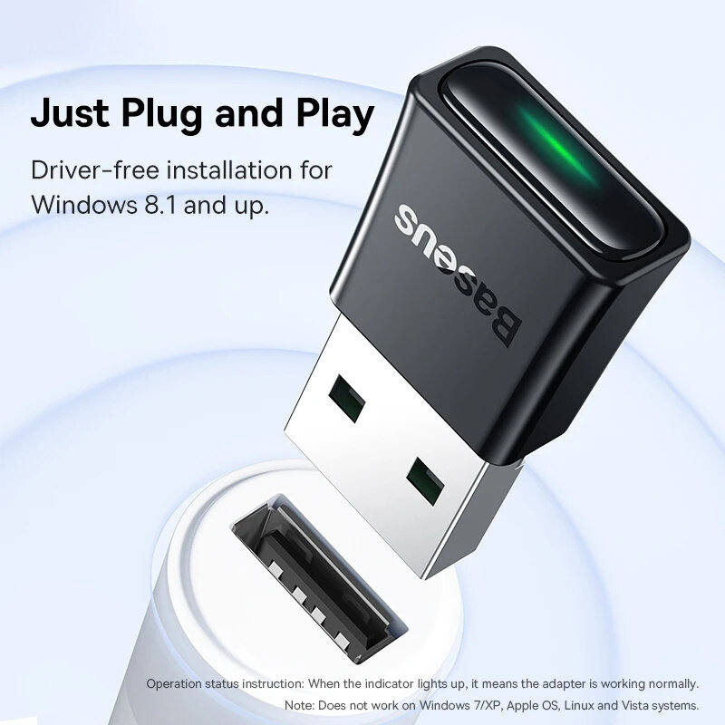 Baseus USB Bluetooth 5.3 Dongle Adapter สำหรับลำโพง PC คีย์บอร์ดเมาส์ไร้สาย Music Audio Receiver เครื่องส่งสัญญาณตัวรับสัญญาณ WiFi