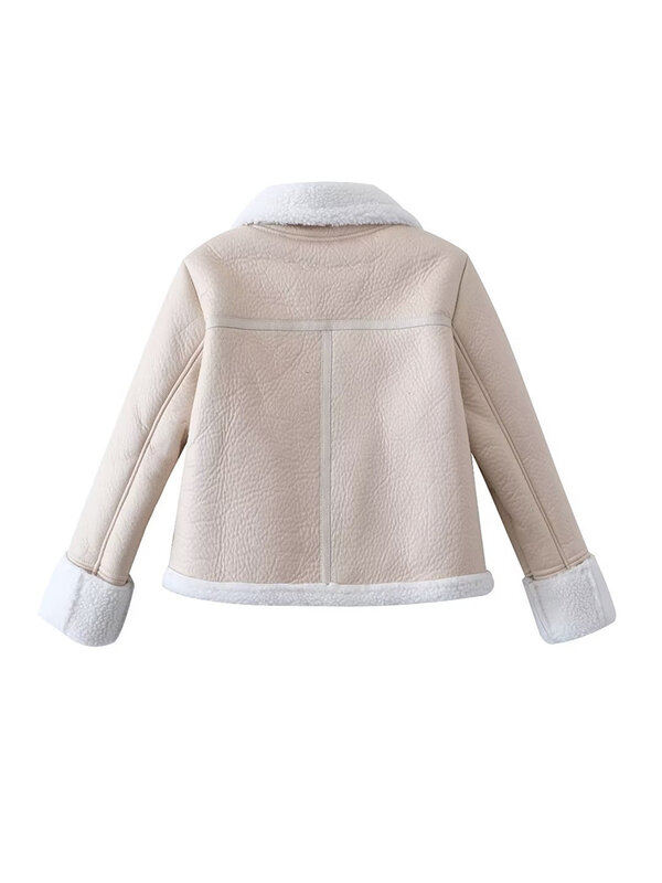 Женская короткая флисовая куртка, белая утепленная куртка из искусственной кожи, в винтажном стиле, Осень-зима 2023
