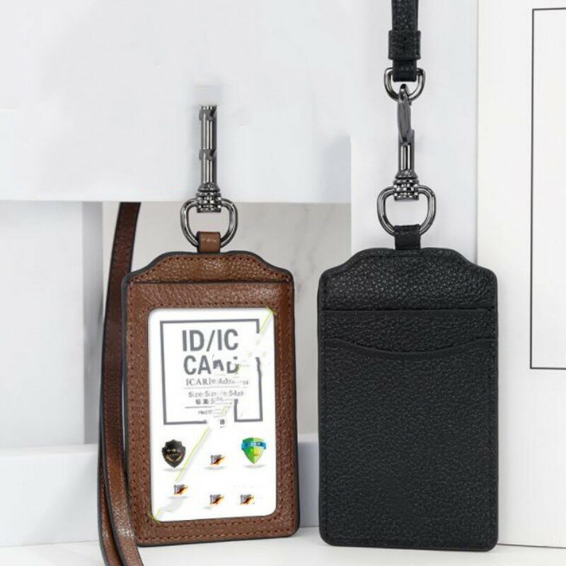 New High Quality Genuine Leather ID Card Set Sleeve Holder Badge Case Clear Bank Credit Card Clip Badge Holder Accessories