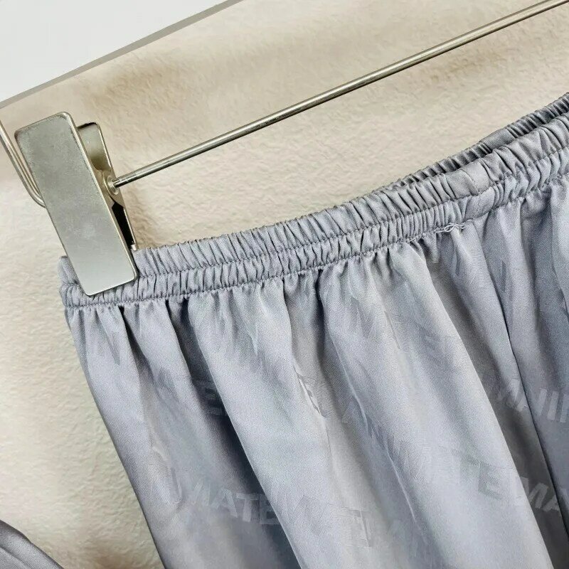 Conjunto de pijama de rayón para hombre, ropa de dormir holgada, camisa de manga larga y pantalones de Jacquard, color gris, 2 piezas, novedad de verano