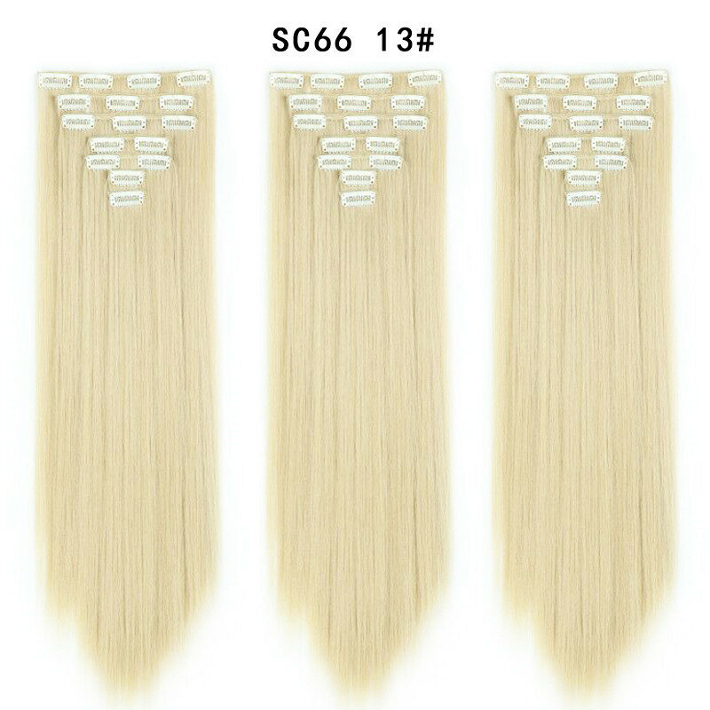 Damskie przedłużanie włosów bez włókien chemicznych 7-częściowy zestaw z 16 kartami długie proste włosy damskie peruki codziennie dopasowane