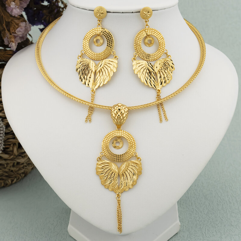 Conjunto de collar y pendientes de cabeza de león africano para mujer, joyería chapada en oro de 18K, accesorios de fiesta de boda, Dubai, moda