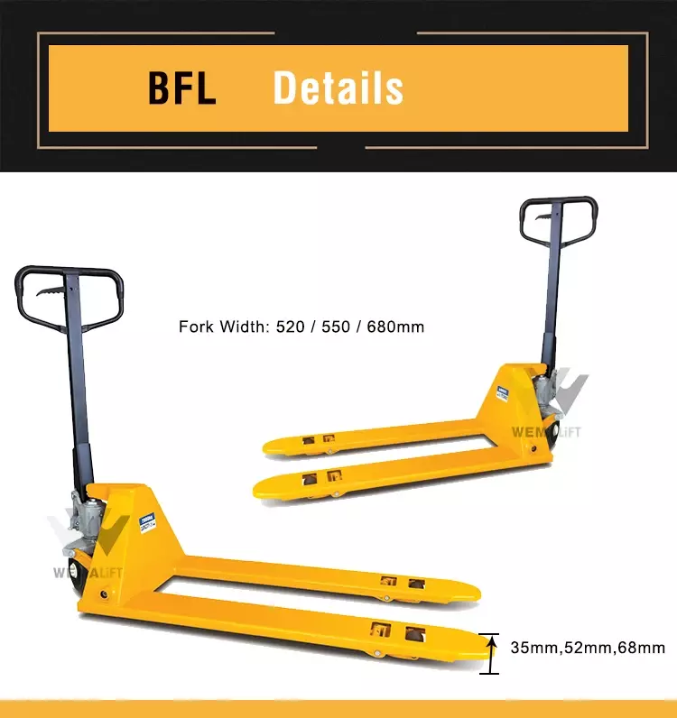 BFL 1000kg low profile pallet truck 35mm low profile and pallet truck