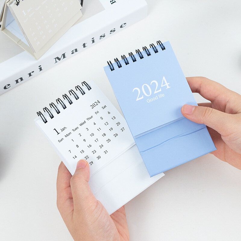 Mini calendario inglese minimalista 2024, calendario Morandi, decorazioni desktop, scrivanie per ufficio con calendario portatile